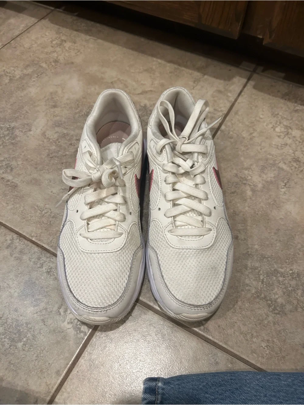 Nike Women's Cream Athletic Sneakers with Pink Swoosh